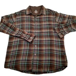 KÜHL Men's Plaid Long Sleeve Button Up Shirt Small Brown Teal Tencel‎ Blend